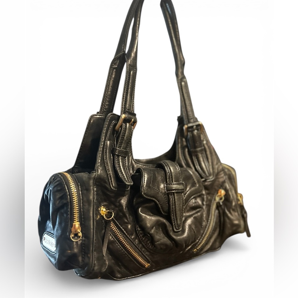 BOTKIER BLACK SOFT LEATHER SHOULDER BAG WITH MULTIPLE POCKETS